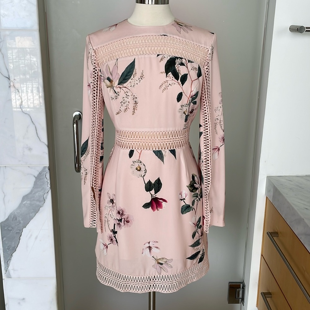 Blush pink floral long sleeve dress